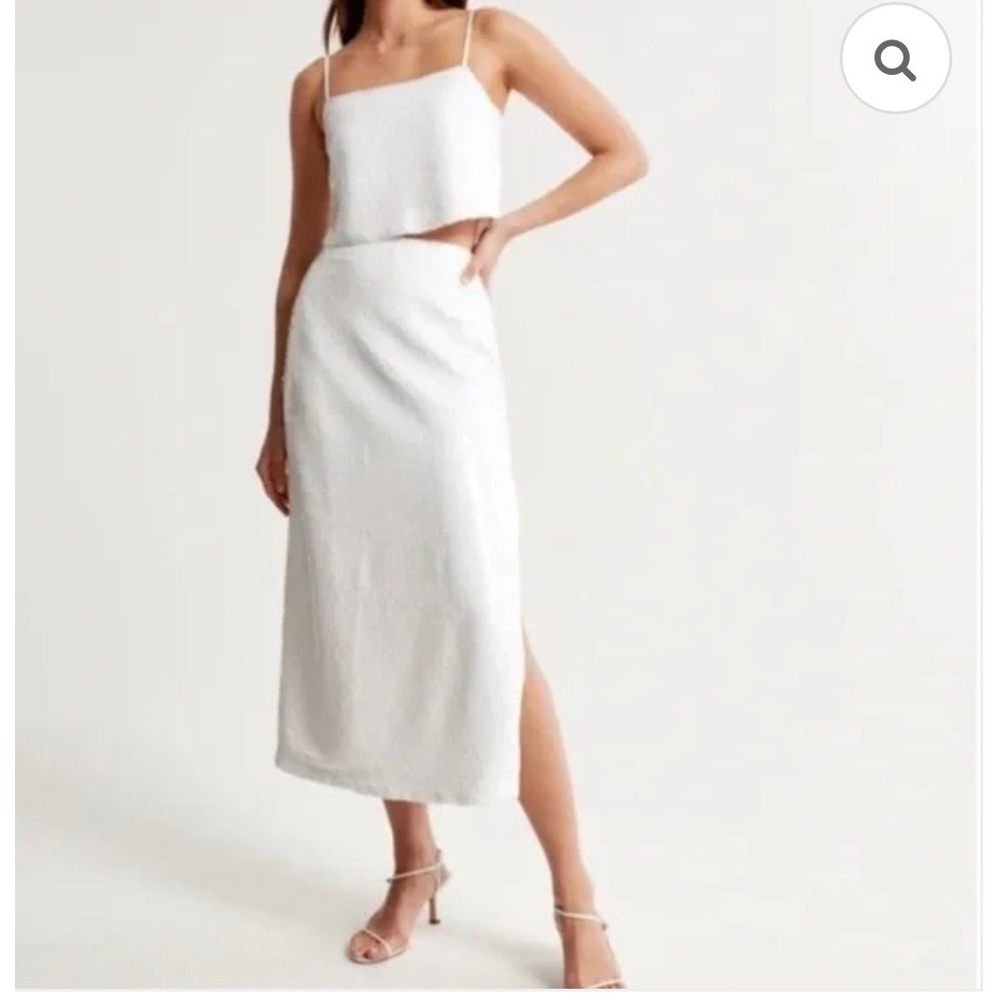 Abercrombie & fitch white sequin Sparkle Midi Skirt Slit Evening Party small